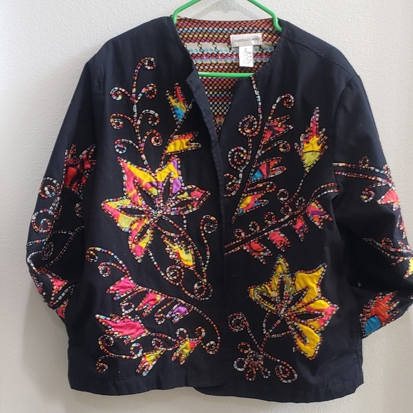 Draper's & Damon's black with floral patch work size 1x - Picture 1 of 7